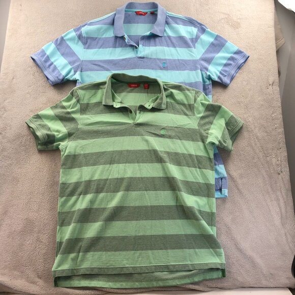 2 Izod Mens Polo Shirt Large Lot Of Two Short Sleeve Striped Casual Classic - Picture 15 of 15